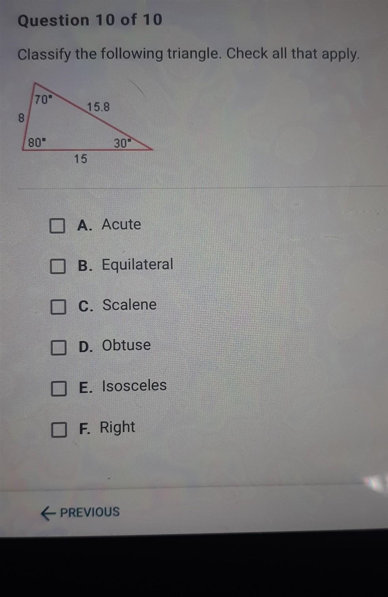 Classify the following triangle . check all that apply​-example-1