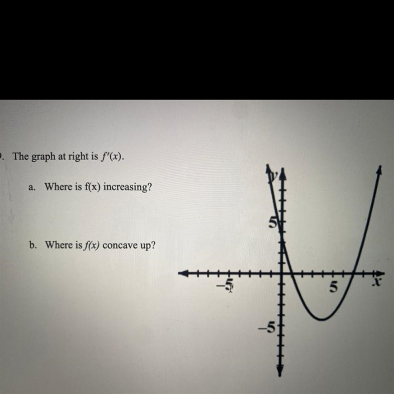 Given f’(x), where is f(x) increasing? Where is f(x) concave up?-example-1