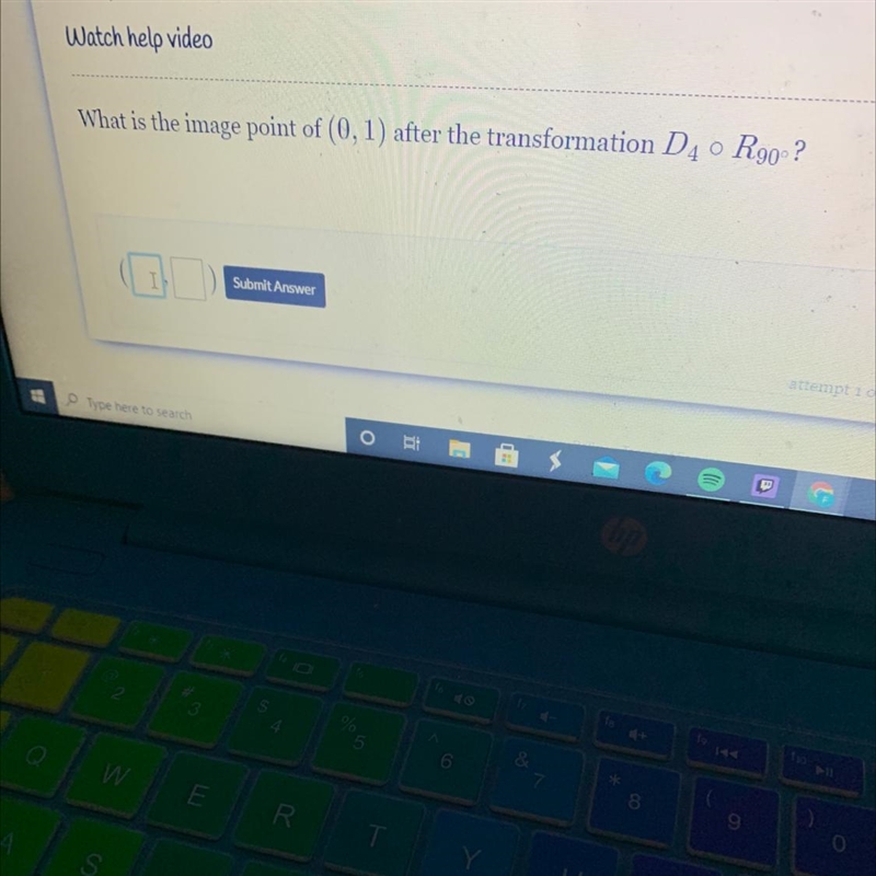 What is the image point of (0,1) after the transformation D4 R90? Please and thank-example-1