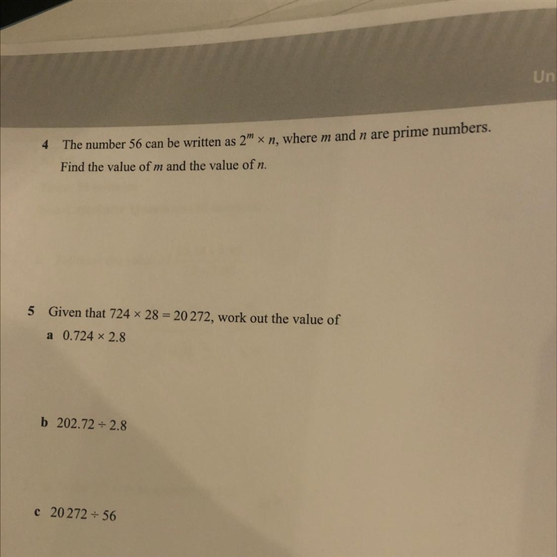 The number 56 can be written as 2to the power of m x n, where m and n are prime numbers-example-1