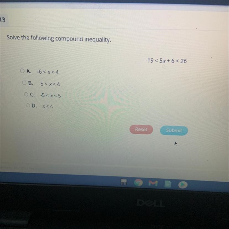 -19 < 5x + 6 < 26 can someone please help-example-1