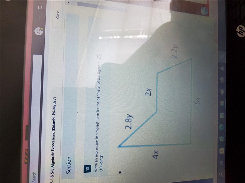 Write an expression in simplest form for the perimeter of the figure-example-1