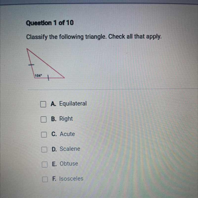 Classify the following triangle. Check all that apply.-example-1