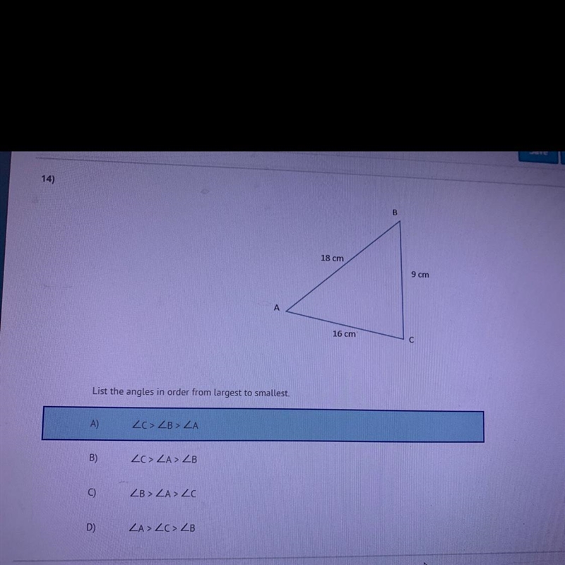 List the angles in order from largest to smallest￼-example-1