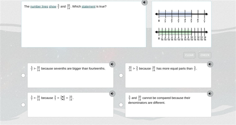 The number of lines shows 5/7 and 10/14. Which statement is true?-example-1