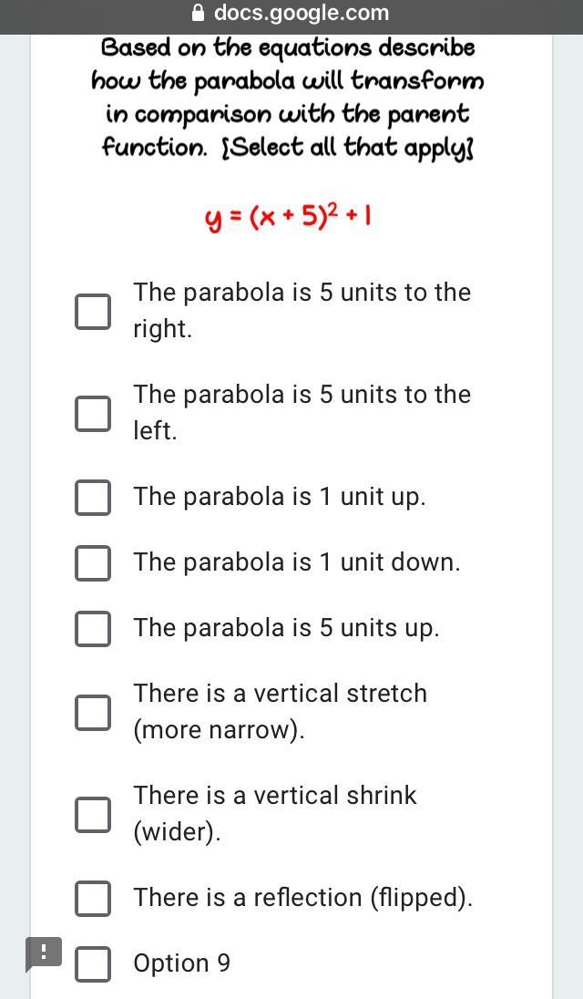 How will the parabola transform?-example-1