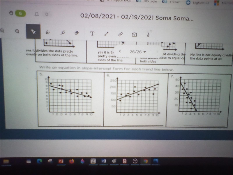 Write an equation in slope intercept form force ach trend line-example-1