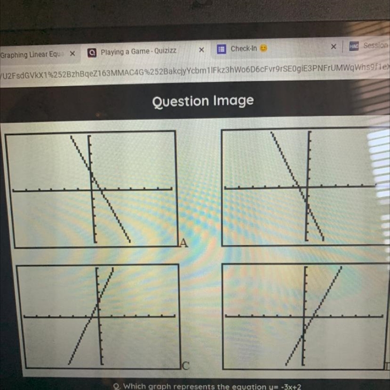 Which graph represents the equation y= -3x+2-example-1