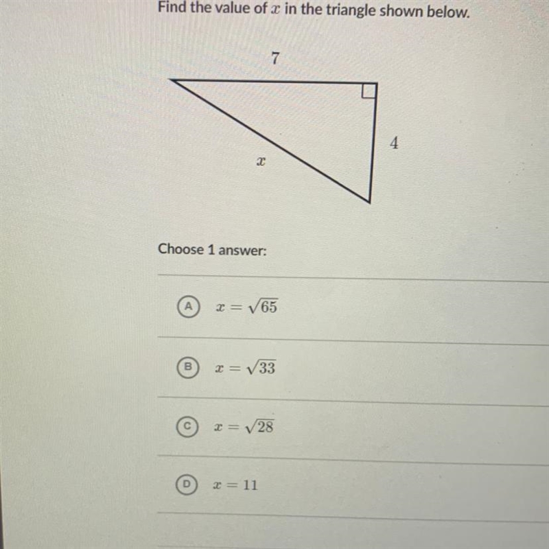 Find the value of x in the triangle shown below-example-1