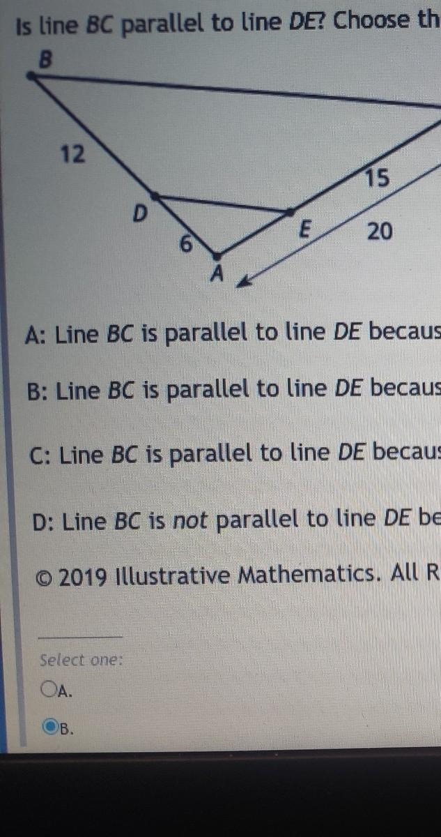 Is line BC parallel to line DE? ​-example-1