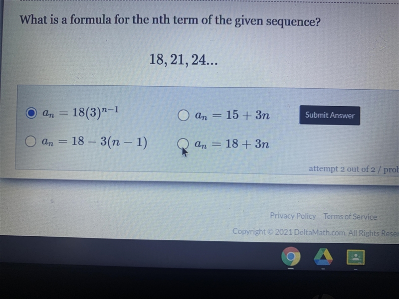 What is a formula for the nth term of the given sequence 18,21,24-example-1