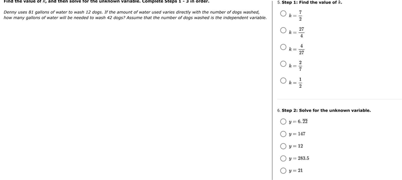 Find value of 'k' and solve for unknown variable-example-1