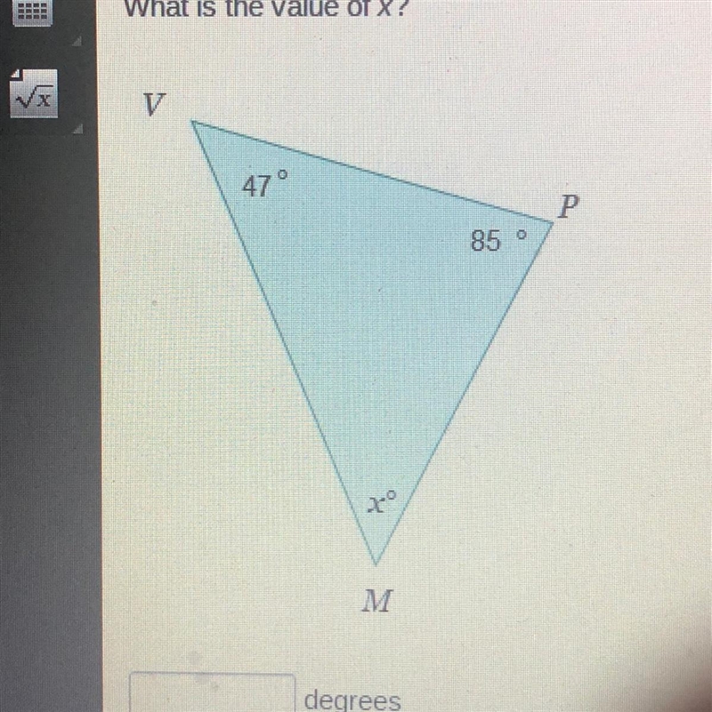 What is the value of X? ______ degrees￼.-example-1