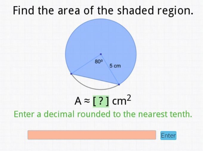 Find the area of the shaded region. enter a decimal rounded to the nearest tenth-example-1