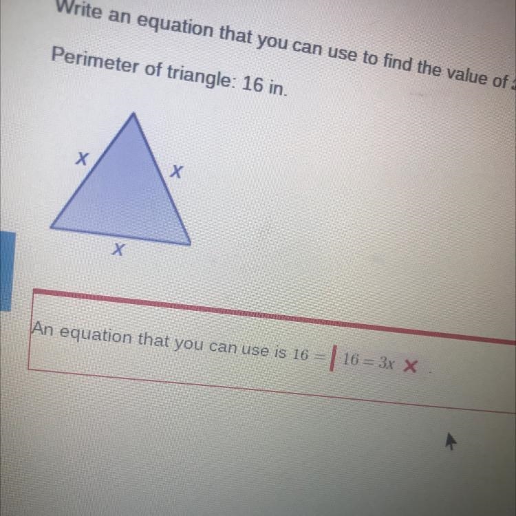 Write an equation that you can use to find the value of x'. Perimeter of triangle-example-1