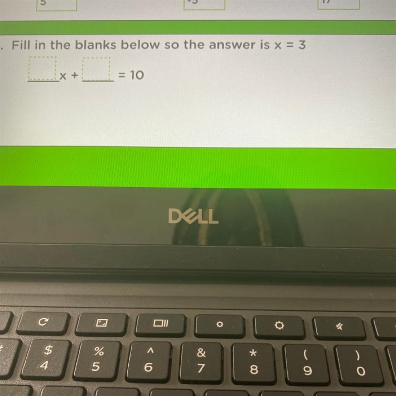 Fill in the blanks below so the answer is x = 3 X + = 10 Help please I’m in a test-example-1