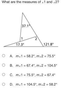 What are the measures of ∠1 and ∠2?-example-1