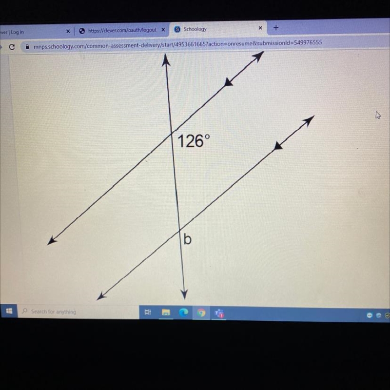 Find the measure of angle b. Which is the answer? A.34 B.20 C.126 D.70 help me please-example-1