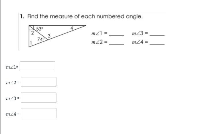 Find the measure of each numbered angle on this Triangle.-example-1