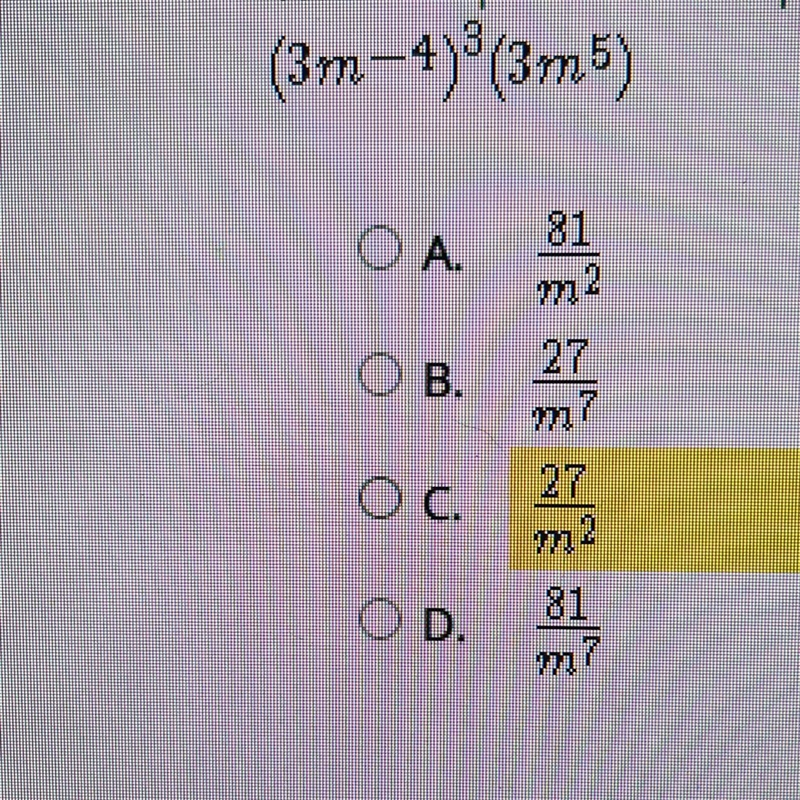 Select the correct answer. Which expression is equivalent to the given expression-example-1