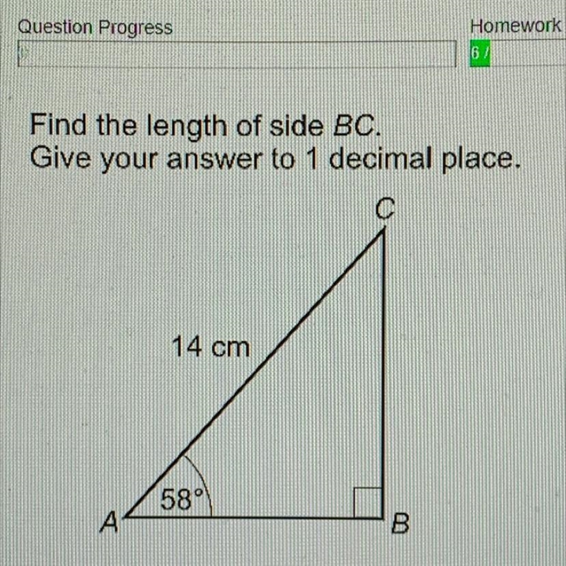 Find the length of side BC. Give your answer to 1 decimal place. с 14 cm 58° А. B-example-1