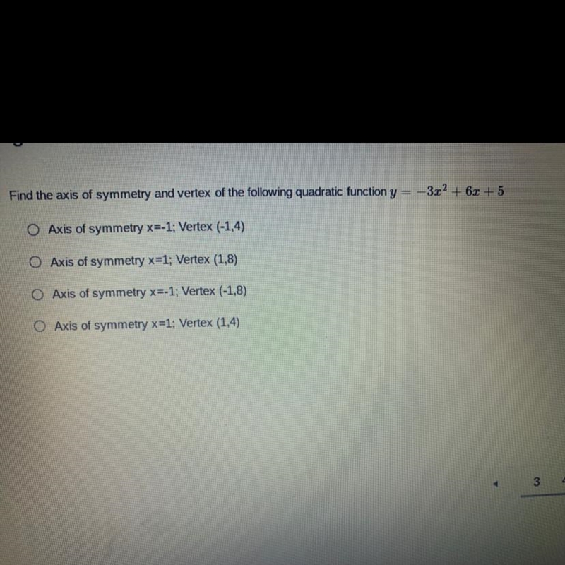 Find the axis of symmetry. Question in pic. PLEASE HELP-example-1