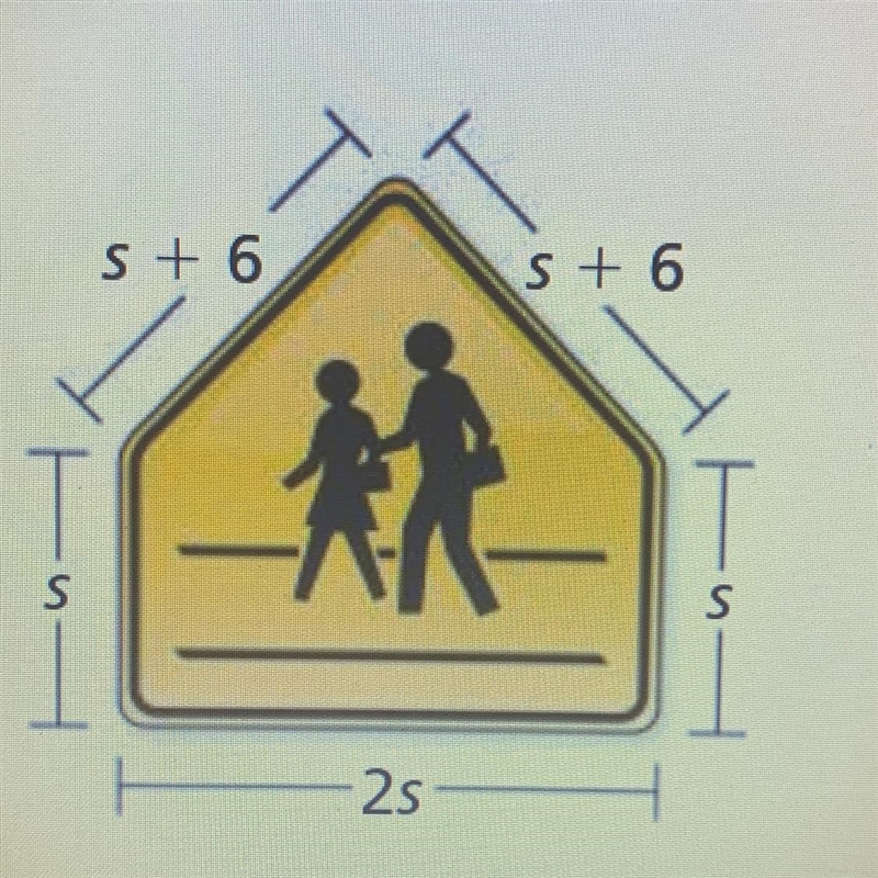 The Perimeter of the school crossing sign is 102 inches. What is the length of each-example-1