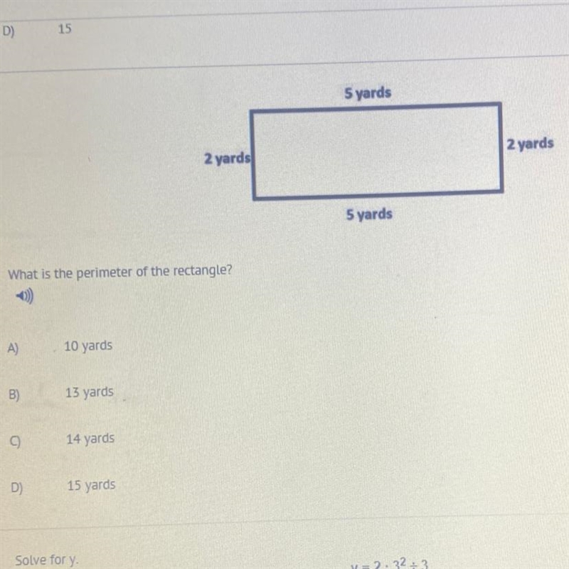 5 yards 2 yards 2 yards 5 yards What is the perimeter of the rectangle? A) 10 yards-example-1