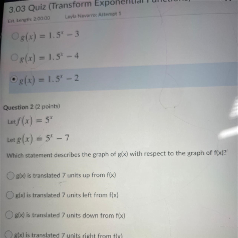 Which statement describes the graph of g(x) with respect to the graph of f(x)? g(x-example-1