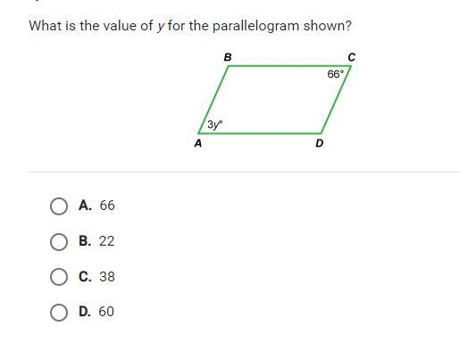 What is the value of y for the parallelogram shown?-example-1