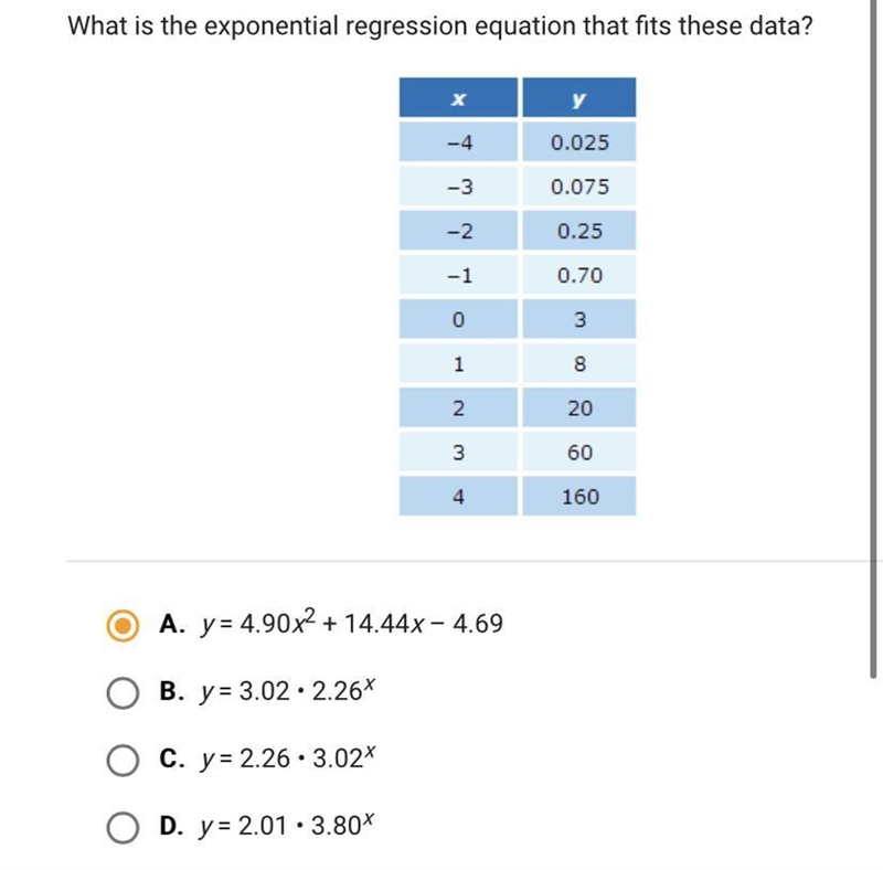 What’s the exponent ion regression equation for hat first these data.-example-1