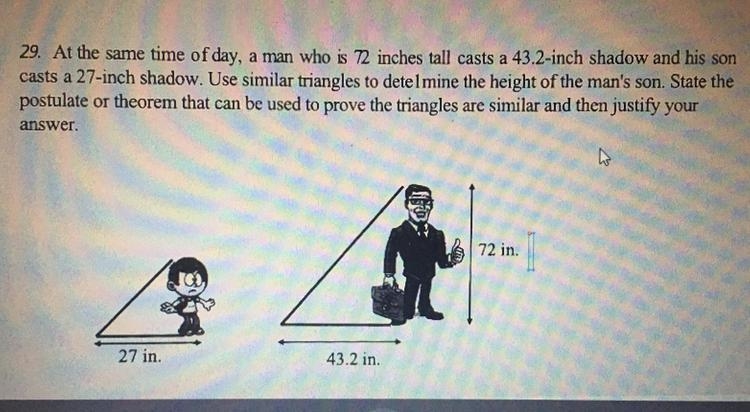 At the same time of a day, a man who is 72 inches tall casts a 43.2- inch shadow and-example-1