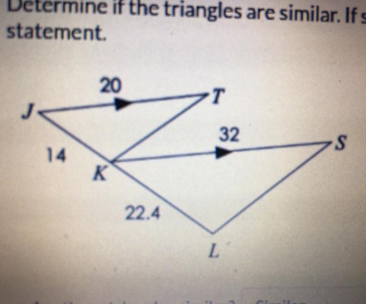 Is this triangle a AA SAS or SSS or Not Similar PLS HELP PLS PLS-example-1