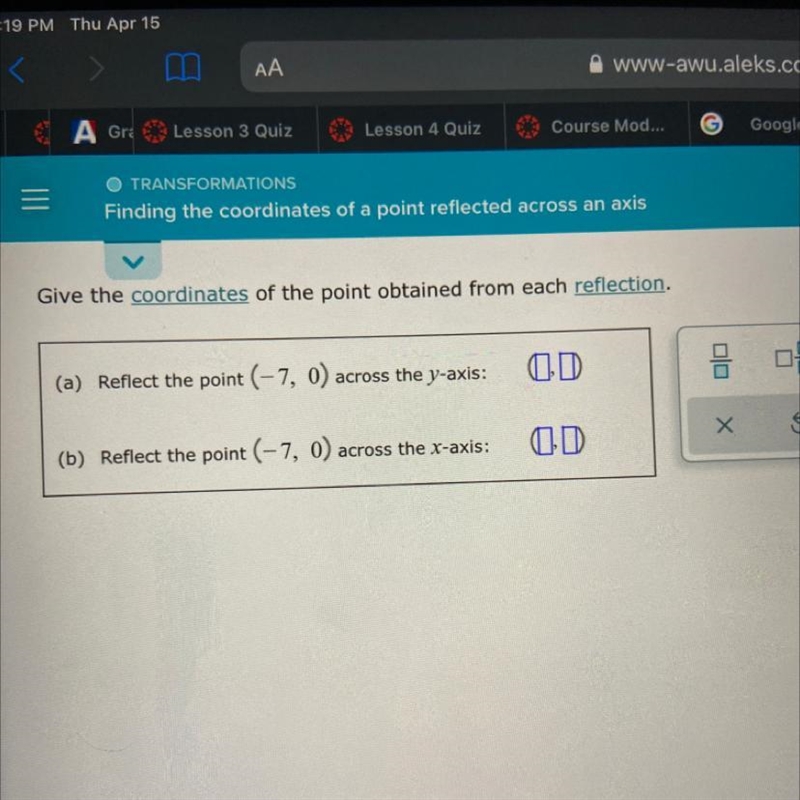 Give the coordinates of the point obtained from each reflection.-example-1