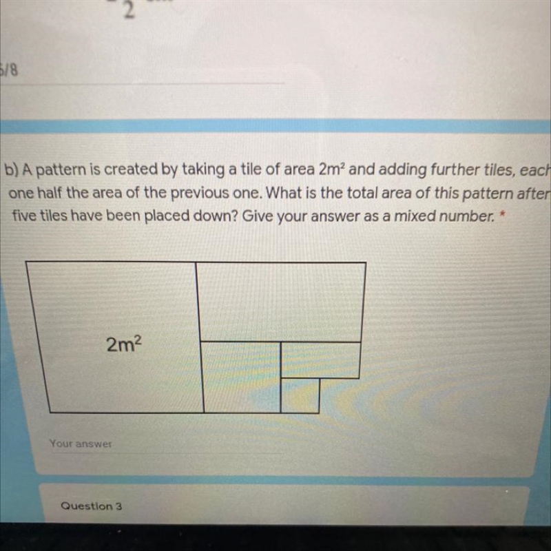 B) A pattern is created by taking a tile of area 2mand adding further tiles, each-example-1