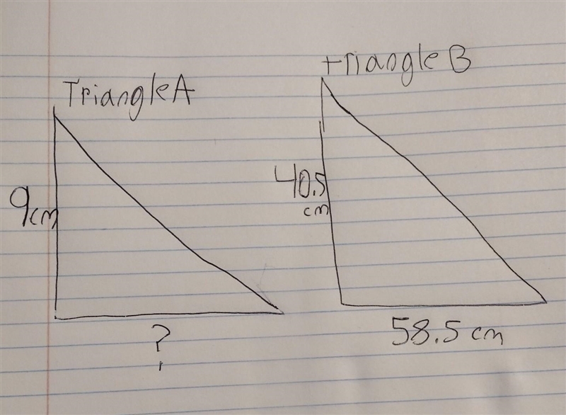 Triangle B is a scale image of Triangle A as shown. Find the base of Triangle A in-example-1