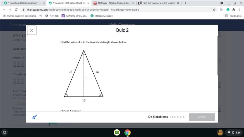 Find the value of x in the isosceles triangle shown below.-example-1