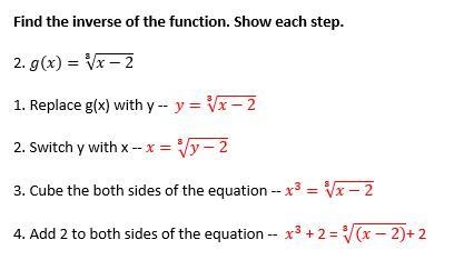 Find the inverse of this function. Show your steps. Hi, so, I'm like halfway done-example-1