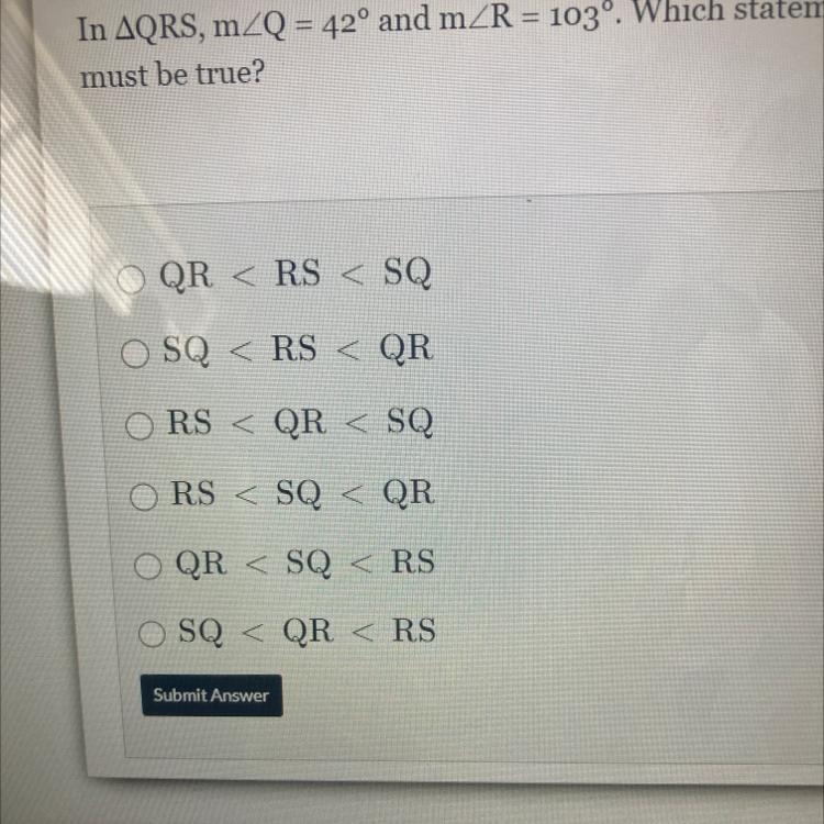 In triangle QRS, m must be true?-example-1