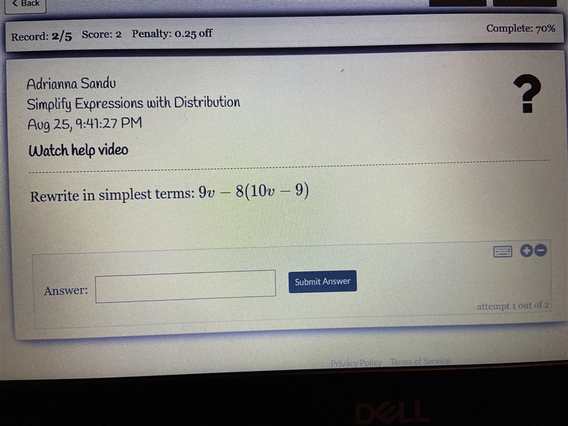 Rewrite in the simplest terms: 9v-8(10v-9)-example-1