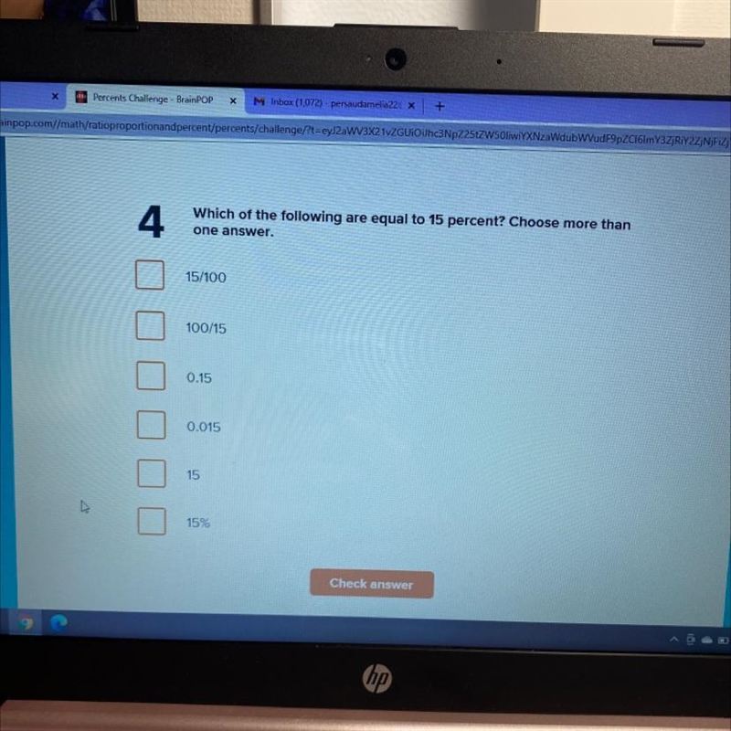 Which of the following are equal to 15 percent? Choose more than one answer.-example-1