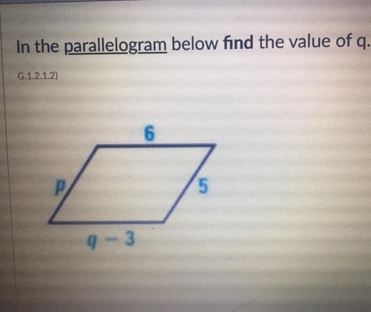 In the parallelogram below find the value of q-example-1