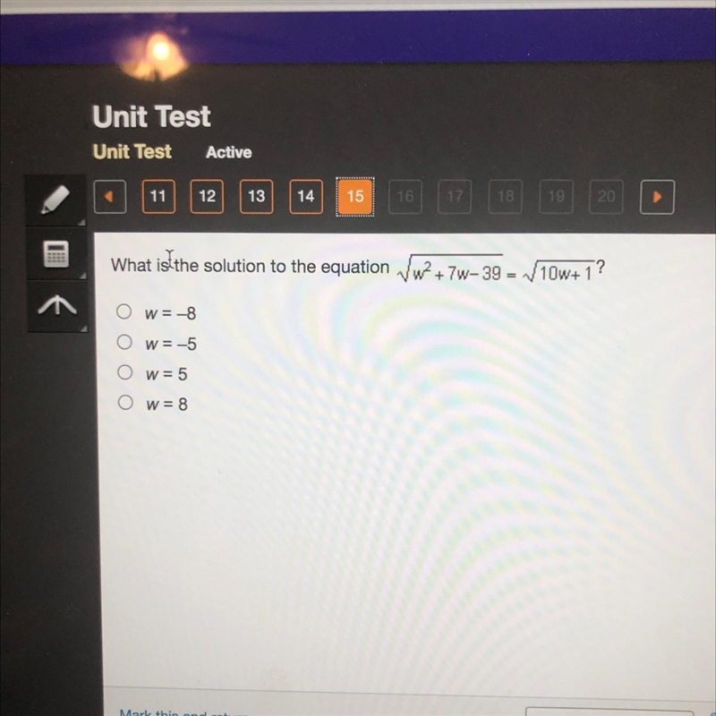 A w=-8 B w=-5 C w=5 D w=8-example-1