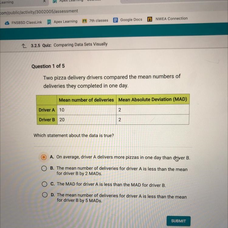 HElP IM GIVING BRAINILYIST Two pizza delivery drivers compared the mean numbers of-example-1