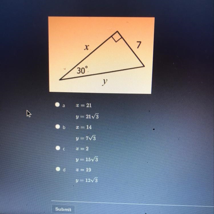 7. X. 30° Please i need help finding the values of each variable-example-1