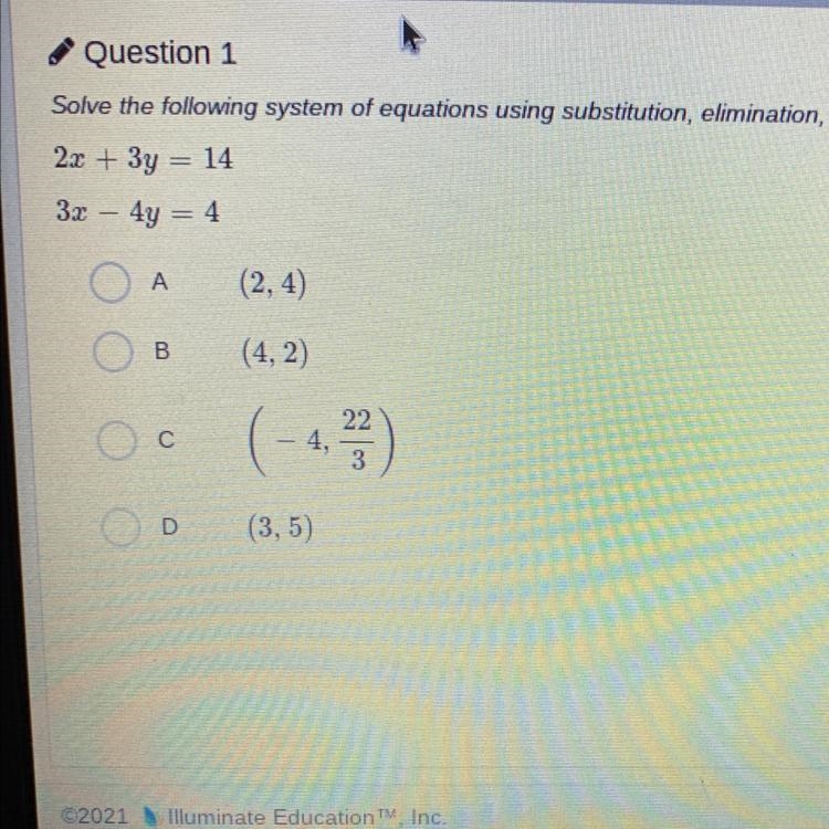 Solve the following system of equations using substitution, elimination, or elimination-example-1