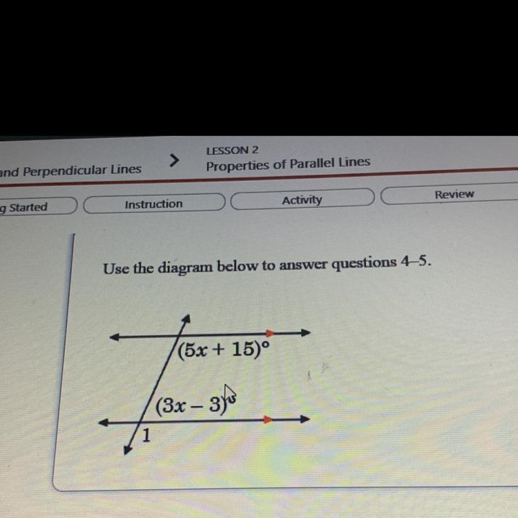 4. what is the value of x? •24 •9 •21 •14 5. what is the measure of <1? •45° •60° •120° •125°-example-1