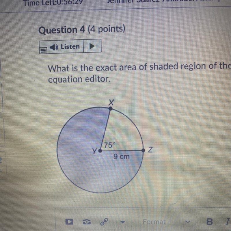 What is the exact area of shaded region of the circle? Show all work.-example-1