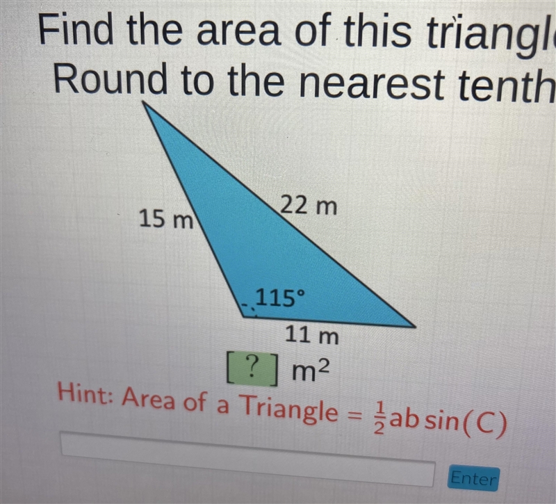 Find the area of this triangle. Round to the nearest tenth-example-1