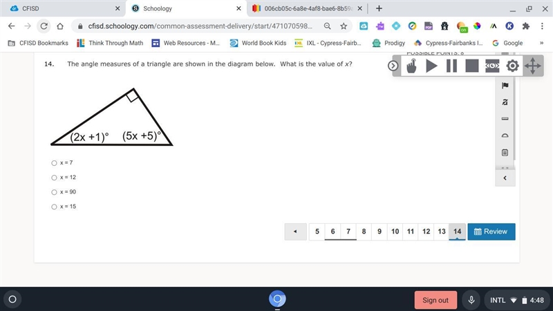 The angle measures of a triangle are shown below what is the value of x-example-1